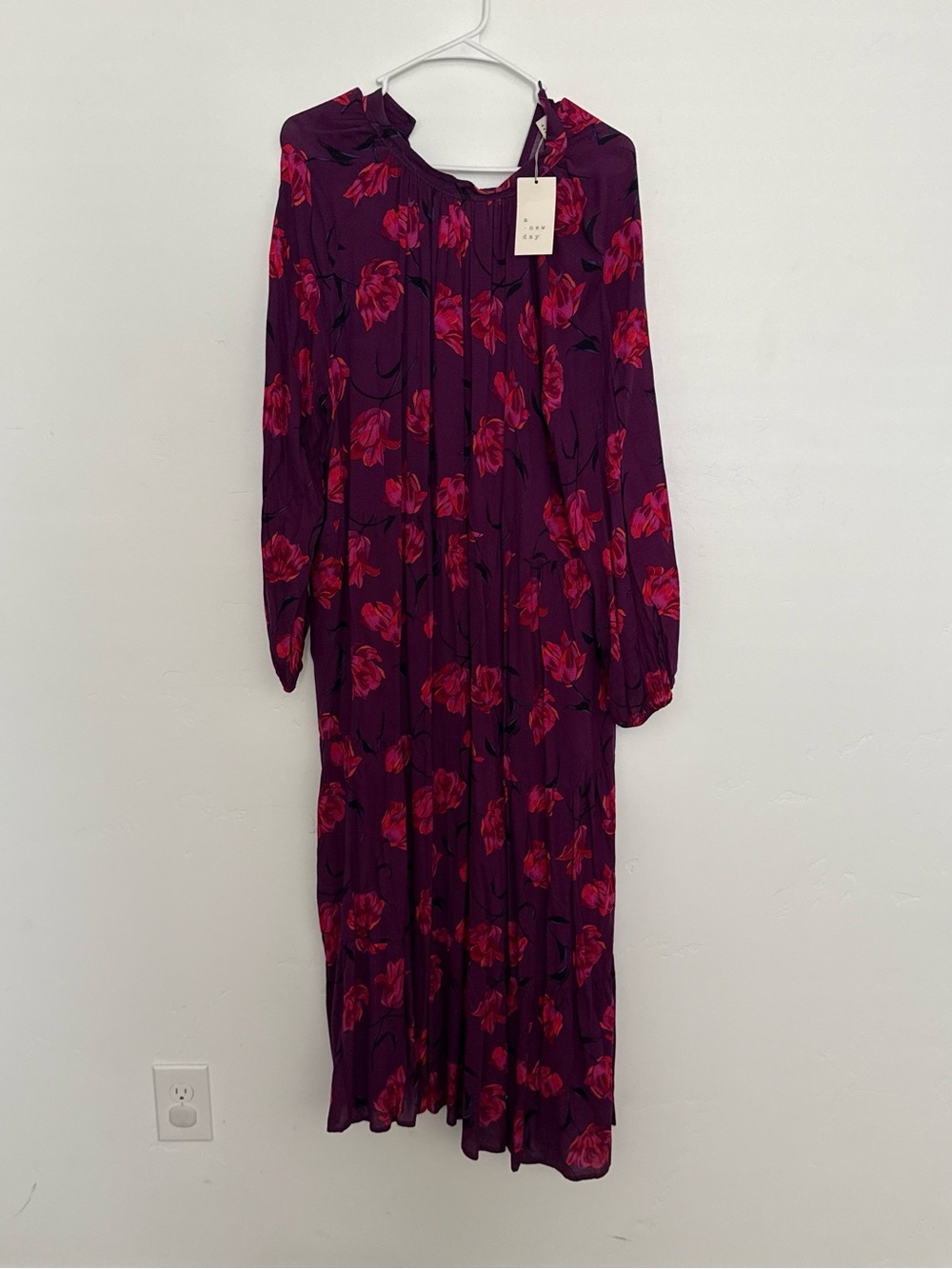 a new day Purple Maxi Dress with Pink Floral Print